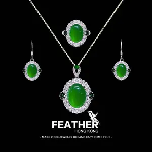 FEATHER HONGKONG - Set Perhiasan Whitegold Giok Two Dots Liontin Anting Cincin Wanita