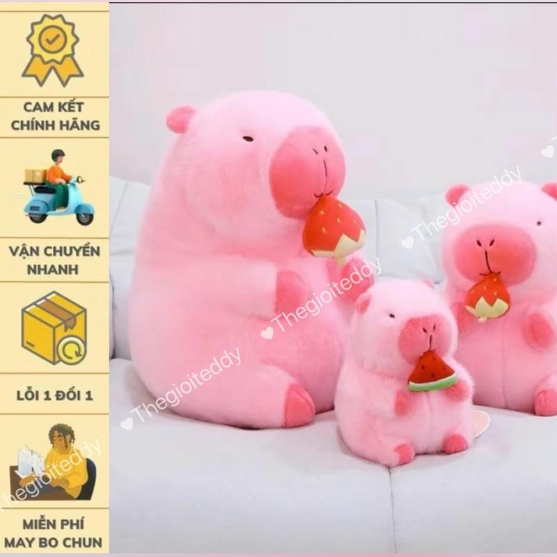 Capybara rút dâu đáng yêu , gấu bông vô tri capybara rút dâu HỒNG , Thú Bông Thú Nhồi Bông Đồ Chơi Voi Toy Phát Nhạc jellycats Xmas Tết 2025