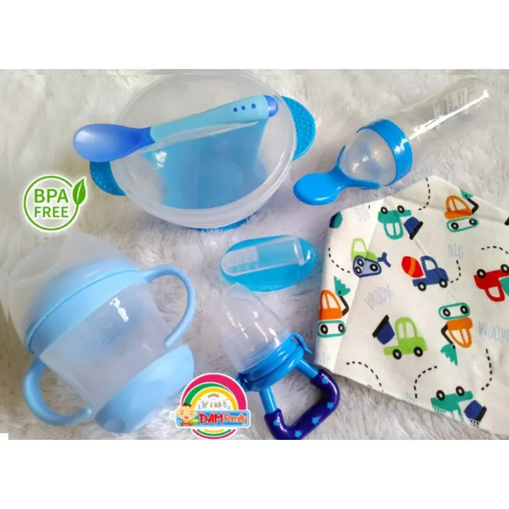 Paket Alat Mpasi Bayi Lengkap Peralatan Makan Bayi Perlengkapan Mpasi Bayi Mangkok Set Dot Buah Slabber Celemek Makan Bayi Sikat Gigi Sendok Silikon Bayi 0