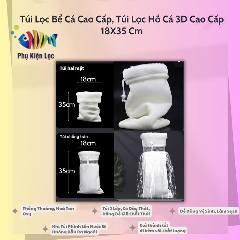 Túi Lọc Bể Cá Cao Cấp, Túi Lọc Hồ Cá 3D Cao Cấp 19X36 Cm