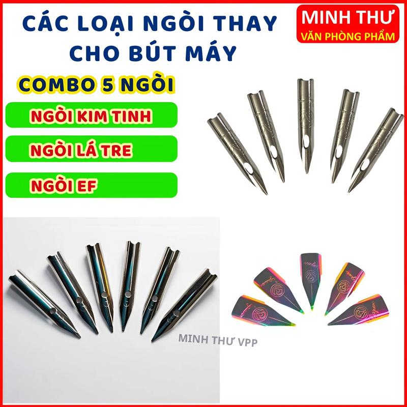 Combo 5 Ngòi Thay Cho Bút Máy - Ngòi Lá Tre Thanh Đậm Tách Đôi - Ngòi Kim Tinh Trơn Êm - Ngòi EF Ánh Kim Thay Bút Máy Tiện Lợi