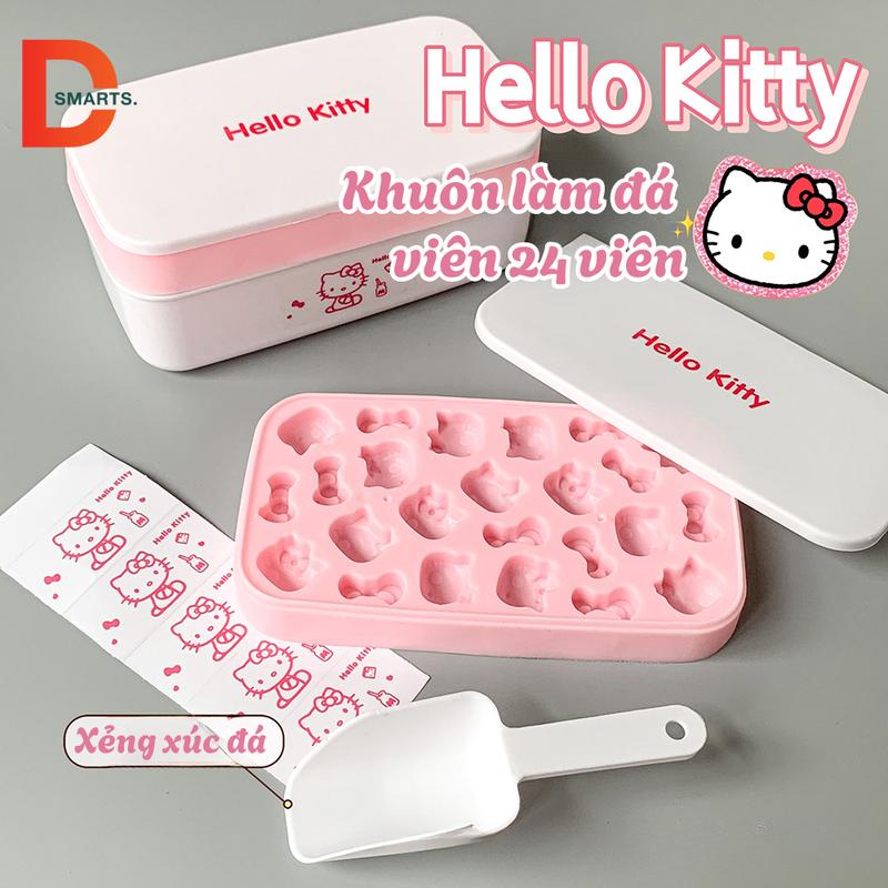 Khay Làm Đá Hello Kitty 24 Ô Dsmarts Có Hộp Đựng Nắp Đậy – Khuôn Silicone An Toàn Làm Đá Viên, Thạch Pudding, Kẹo Dẻo