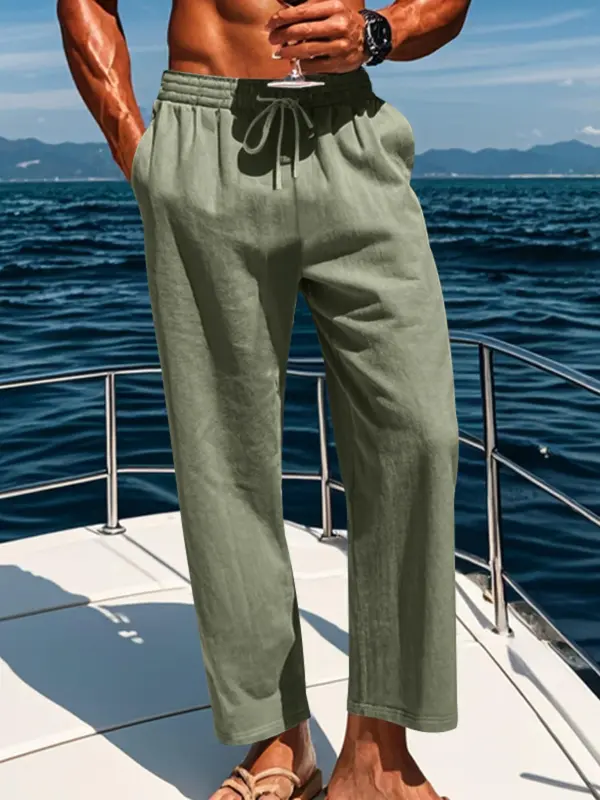 Men's Solid Pocket Drawstring Waist Pants, Regular Fit Casual Comfy Trousers for Beach Vacation Holiday, Men's Bottoms for All Seasons 2
