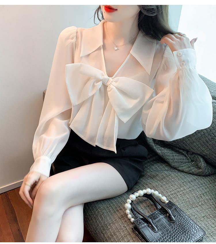 Product Introduction of Áo Sơ Mi Nơ Cổ Chữ V, Thiết Kế Xinh Xắn Của Phụ Nữ, Độc Đáo, Dài Tay Áo, Thích Hợp Cho Mùa Thu, Hàng Mới Về 2023, Áo Voan Đỏ Thanh Lịch Women 4