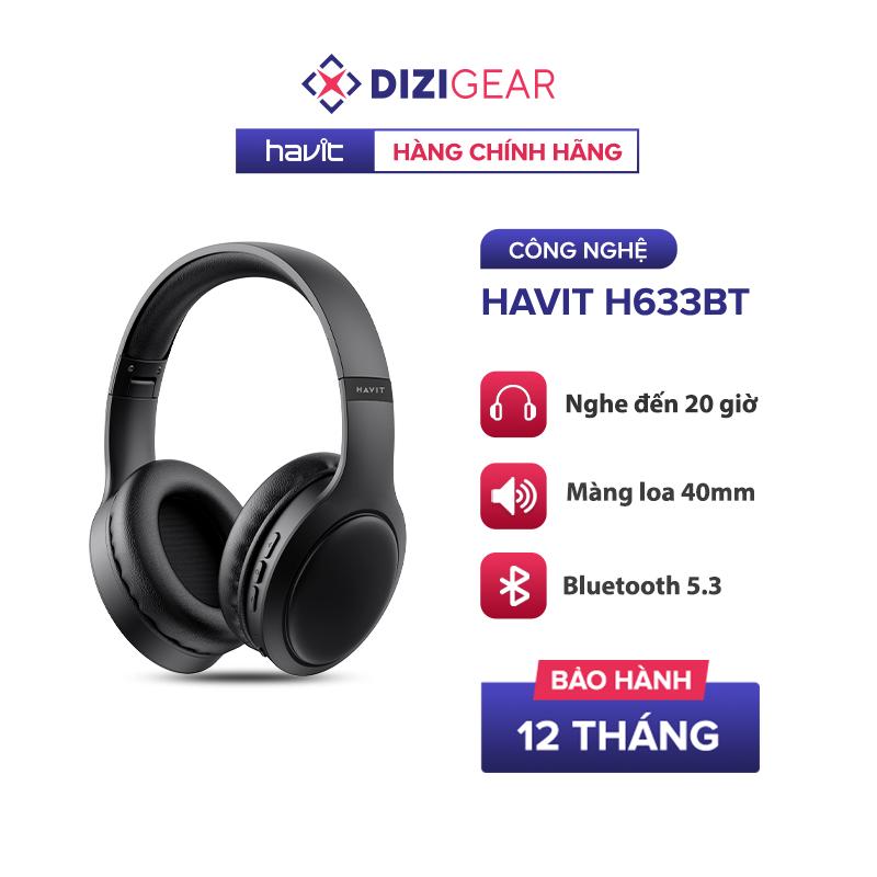 Tai Nghe Headphone Bluetooth HAVIT H633BT, Kiểu Dáng Công Thái Học Nghe Đến 22H - Chính Hãng BH 12 Tháng