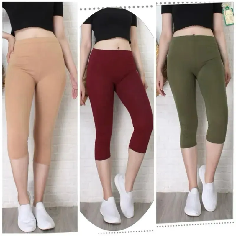 3 PCS LEGGING 3/4 RAYON PREMIUM (Bahan Kaos) Wanita Celana Panjang Pendek 5