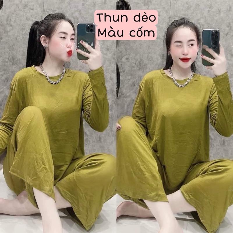 Bigsize 60 - 90kg Bộ Ủ Kem THUN LẠNH Áo Tay Dài Quần Dài Chất Thun Lạnh Dẻo Nữ