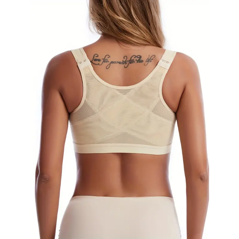 Spring and Summer Style Bra with No Steel Ring, Breathable Hole Sports Bra Yoga Sport Underwear Vest-style Bra Suitable for Yoga and Running Fitness Front Buckle Adjustable Bra Shapewear Polyester Sports Bra - Solid Color, Medium Support, B 4