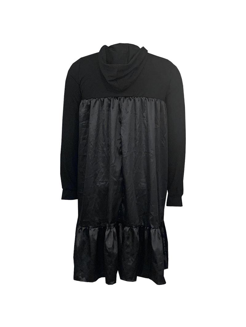 Product Introduction of 【Plus Size】 Solid Color Drawstring Hooded Dress, Casual Ruffle Hem Long Sleeve Dress for Fall & Winter, Women's Clothes for Daily Wear 2