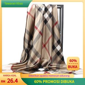 Tudung Sutera Bercetak Berkotak, Gaya Klasik, Hiasan Serbaguna Wanita, Hadiah untuk Wanita Malaysia, Tudung Beg, Selendang, Tudung Dwi Guna, dengan Loceng Scarves Bell