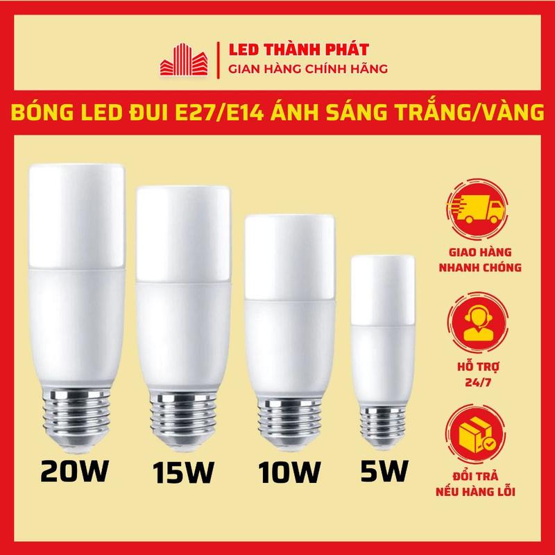 Bóng đèn LED trụ dài 5W 10W 15W 20W E27 E14 siêu sáng , tiết kiệm điện
