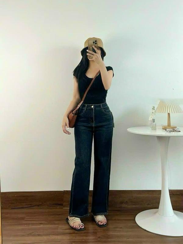 M20 Quần jean ống đứng nữ cho nấm lùn dài 88cm co giãn nhẹ