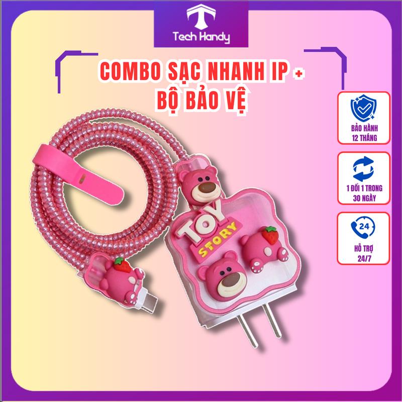 iphone Bộ sạc nhanh PD 20W kèm phụ kiện bảo vệ TechHandy Củ sạc + Cáp sạc + Bộ phụ kiện bảo vệ cho điện thoại tai nghe không nóng máy Kem Phone hoco ốp ốp sạc capsac set boc capsacnhanh cuc sac dây bọc