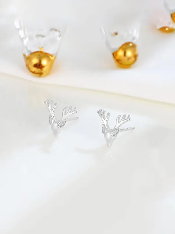 925 Sterling Silver Cute Deer Design Stud Earrings, Fashionable Earrings for Women & Girls, Trendy All-match & Exquisite Jewelry for Birthday Gift 4