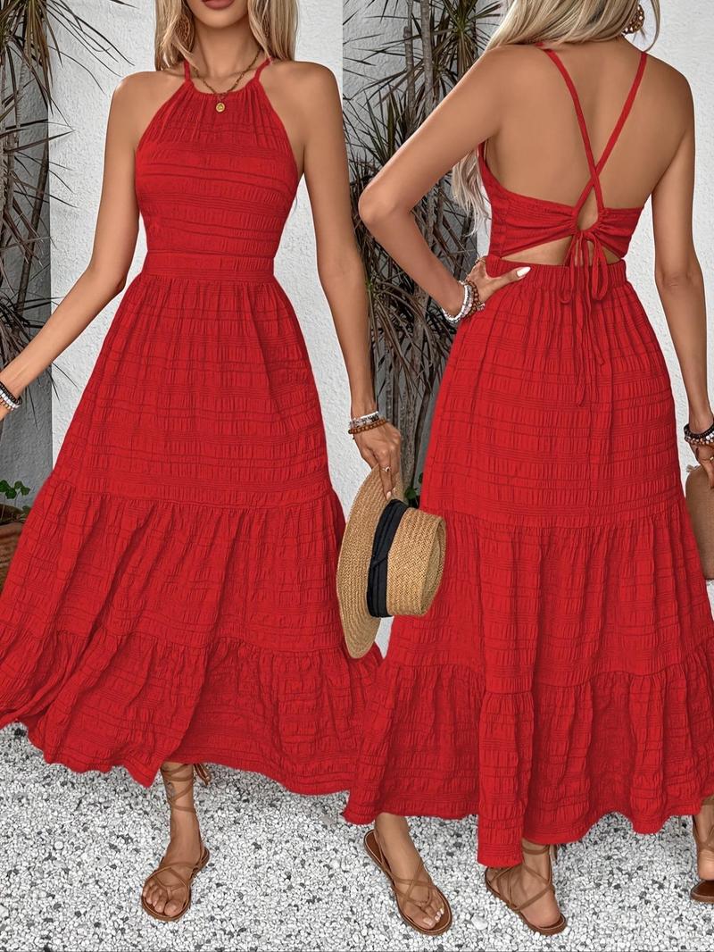 Product Introduction of Women's Plain Backless Dress, Casual Sleeveless Long Dress for Summer, Ladies Clothes for Beach Holiday Vacation 5