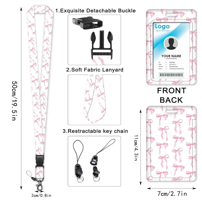 Bowknot Pattern Id Badge Holder Set, 1 Set Id Card Holder with Lanyard & Retractable Badge Reel, Medical Supplies, Identification Badges Supplies for Nurse Doctor, Teenage Girl Gifts, Removable Cardholder 3