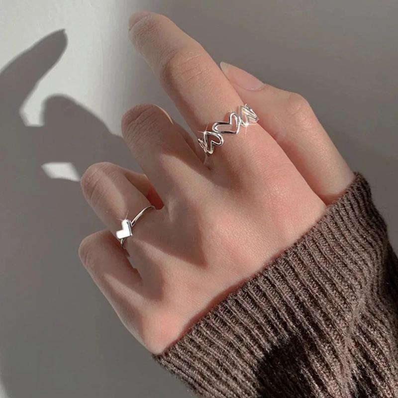 Nhẫn Hình Trái Tim, Thiết Kế Tối Giản, Phong Cách Hàn Quốc, Nhẫn Trái Tim Rỗng Dành Cho Nữ, Nhẫn Hở Ngón Tay Có Thể Điều Chỉnh Nhẫn Đeo Ngón Tay, Có Sẵn Trong 1 Hoặc 2 Cái 1