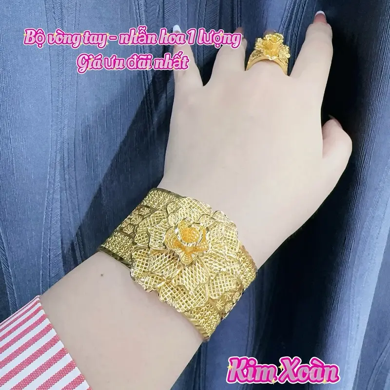 Bộ Vòng tay - Nhẫn hoa lưới to 1 lượng KXJ ưu đãi và dây chuyền Voi 6