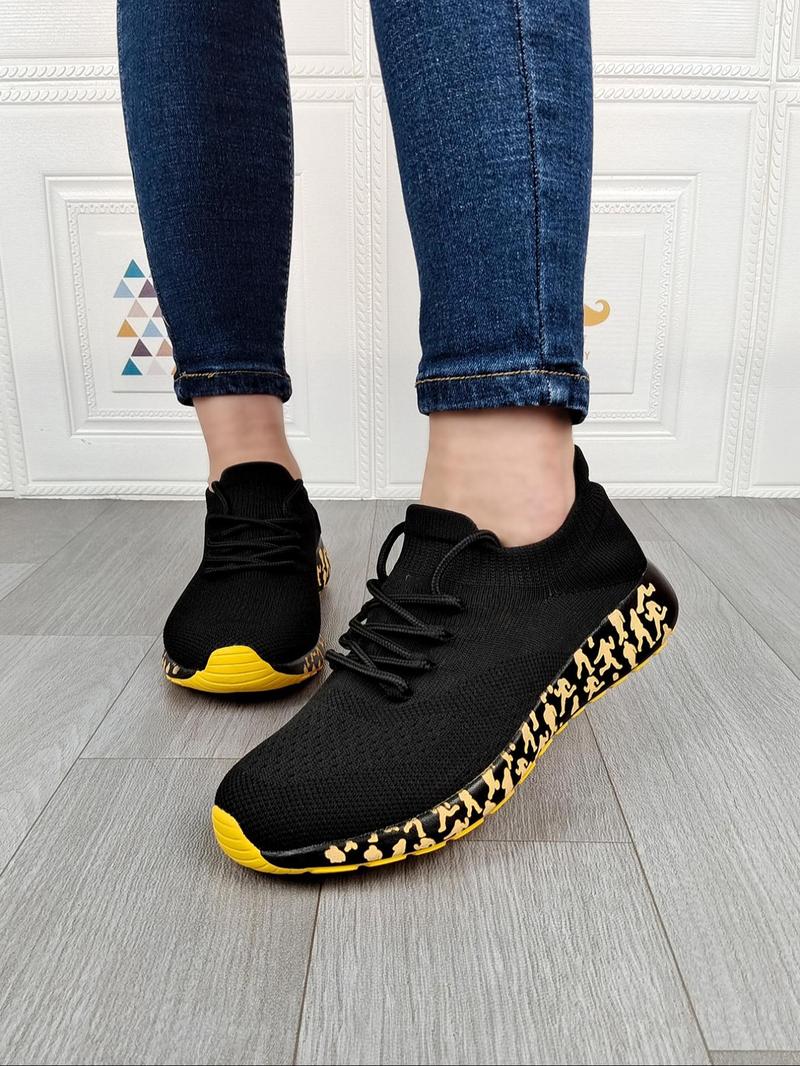 Product Introduction of Women's Fashionable Random Print Lace Up Running Shoes, Casual Comfortable Breathable Lightweight Non-slip Sneakers, Female All-match Sports Shoes for Daily Wear, Closed 6