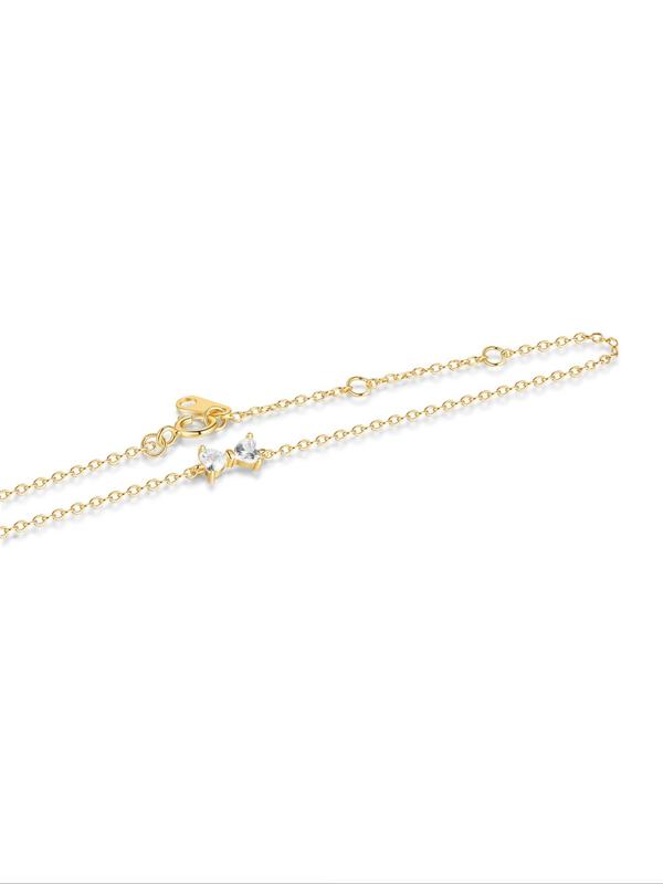 925 Sterling Silver Elegant Rhinestone Decor Bow Design Bracelet, Exquisite Bracelet for Women, Fashion Jewelry Accessories for Daily Wear 5