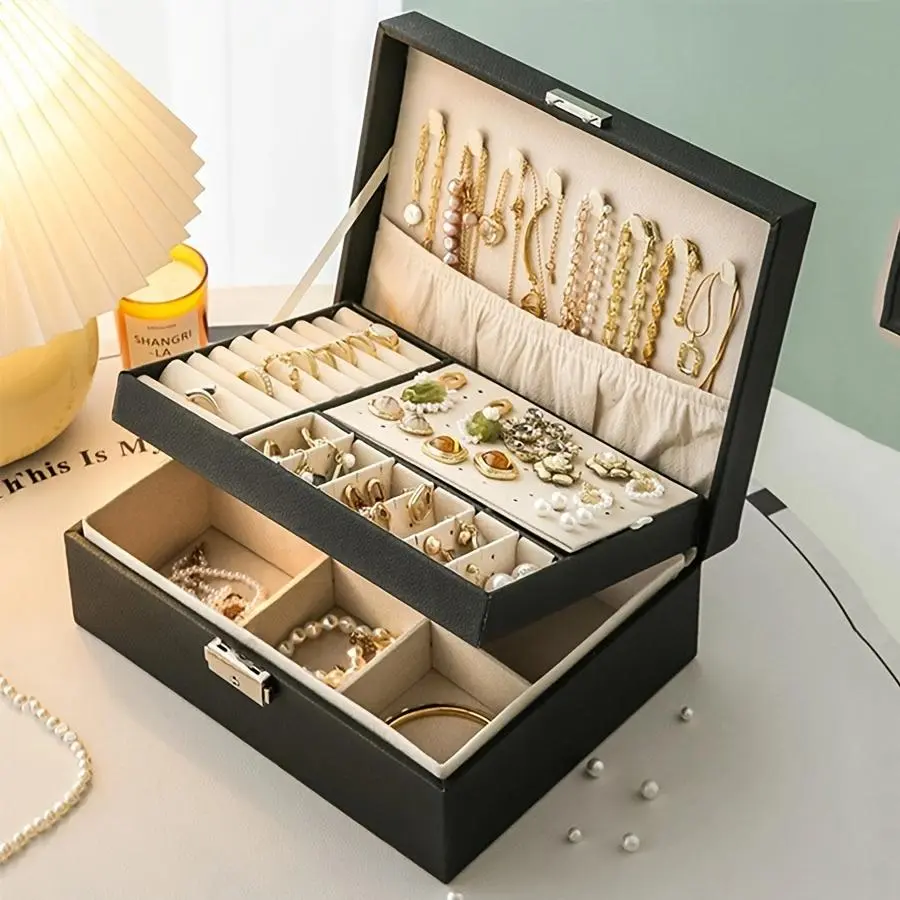 Large Capacity Jewelry Storage Box, 1pc Double Layer Jewelry Organizer, Jewelry Display & Packaging Supplies for Earrings, Bracelets and Necklaces