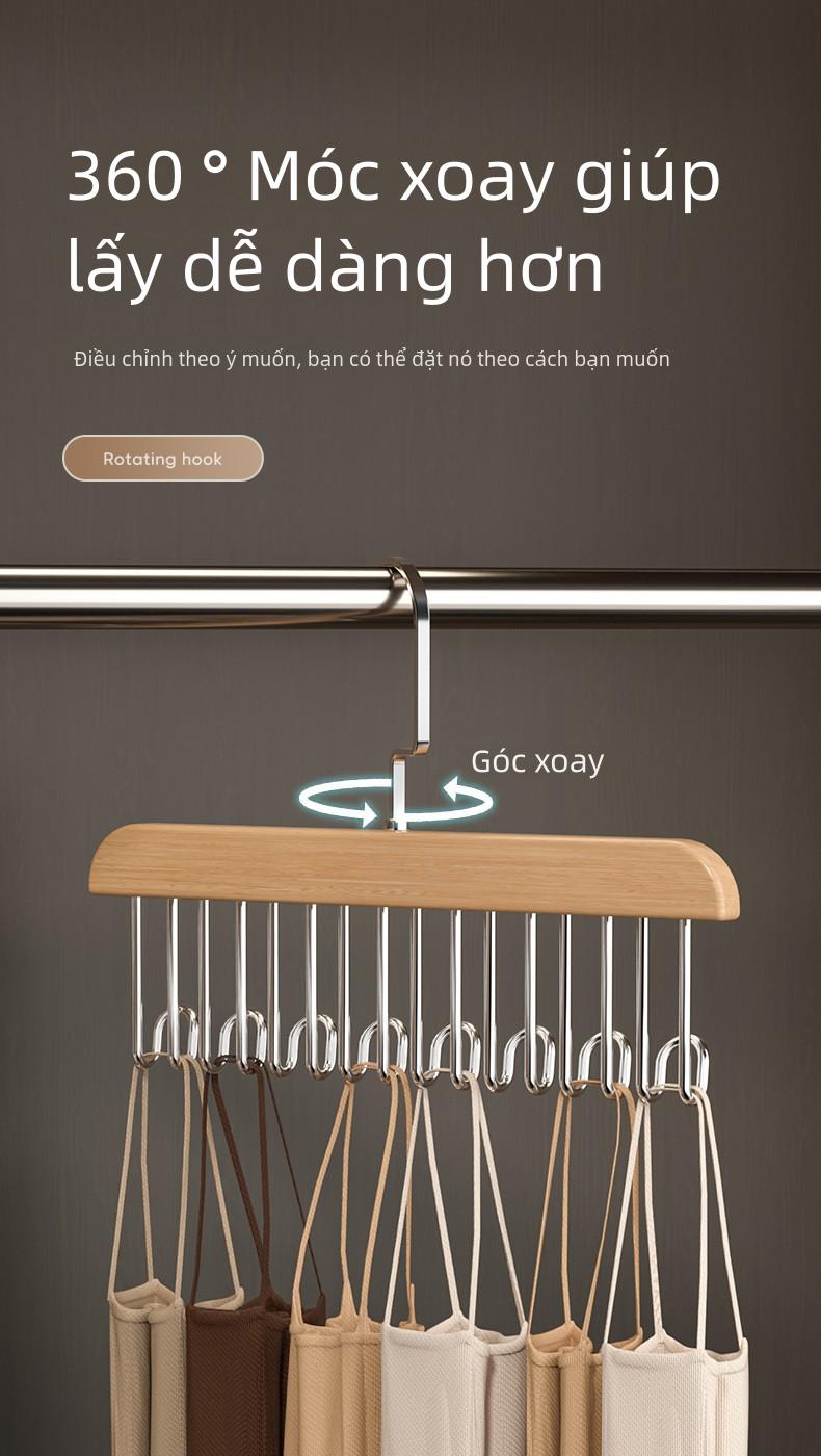 Product Introduction of Móc treo quần áo xoay, đa chức năng, móc treo áo vest và đồ lót, 8 móc, chất liệu gỗ Trơn thích hợp để sử dụng trong gia đình 6