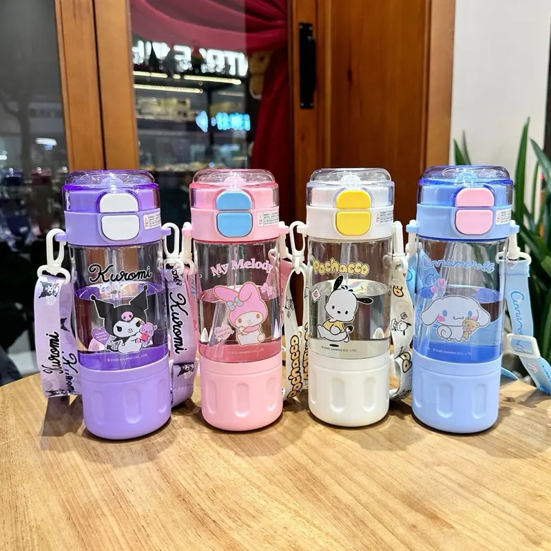 Genuine Kuromi Cinnamoroll Capybara 580ml Double Drinking Water Bottle with Strap Tritan Straw Water Cup Children's Water Bottle My Melody Anti-Fall Plastic Water Cup