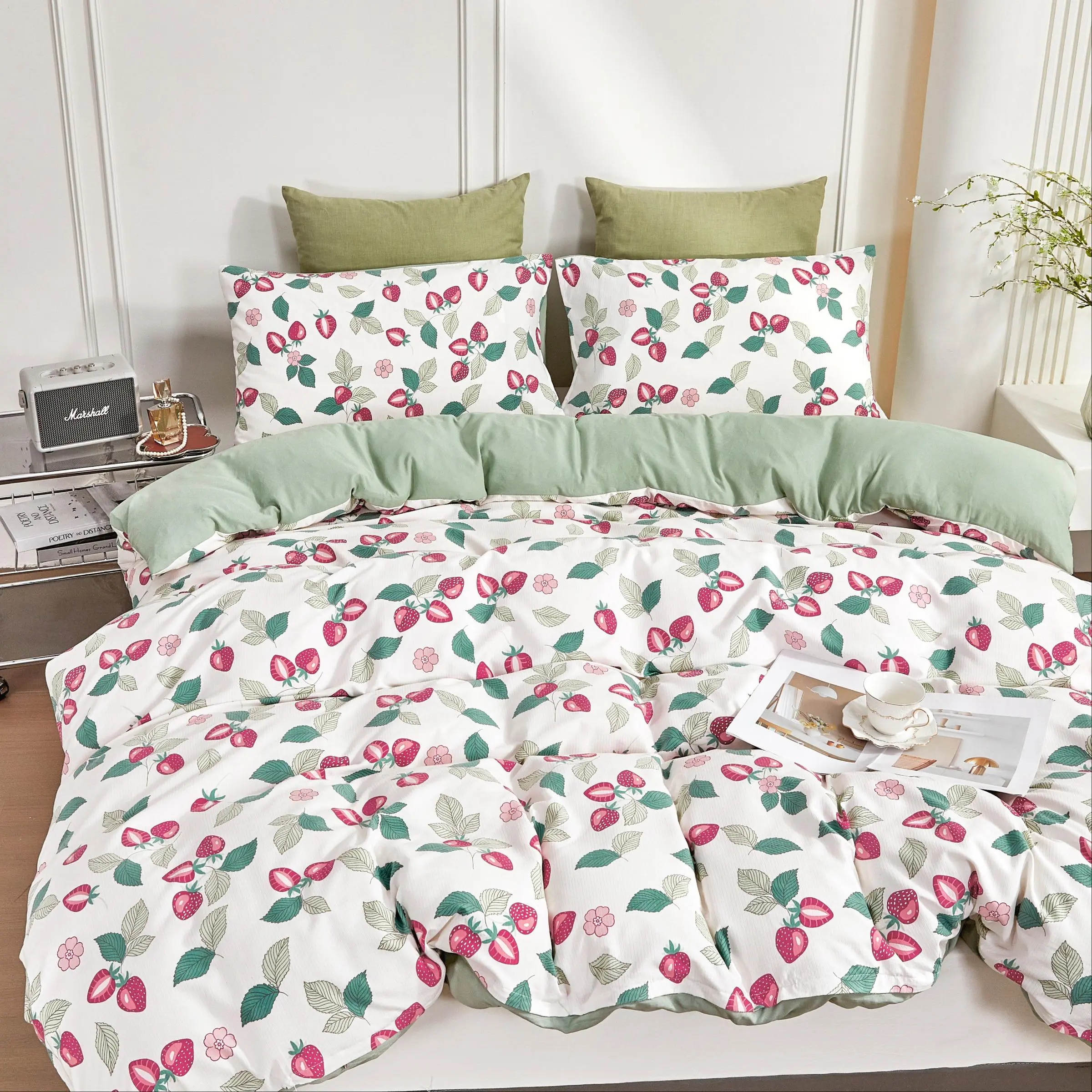 Strawberry Pattern Duvet Cover Set, 3 Counts/set Including 1 Duvet Cover & 2 Pillowcases without Filler, Soft Comfortable Bedding Set for Home Bedroom Hotel
