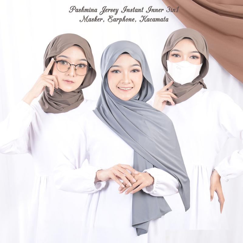 Pashmina Instant Inner Jersey Pashmina Pandemi Pasmina kacamata Pashmina Lubang Masker  Pashmina 3in1 Jersey 4