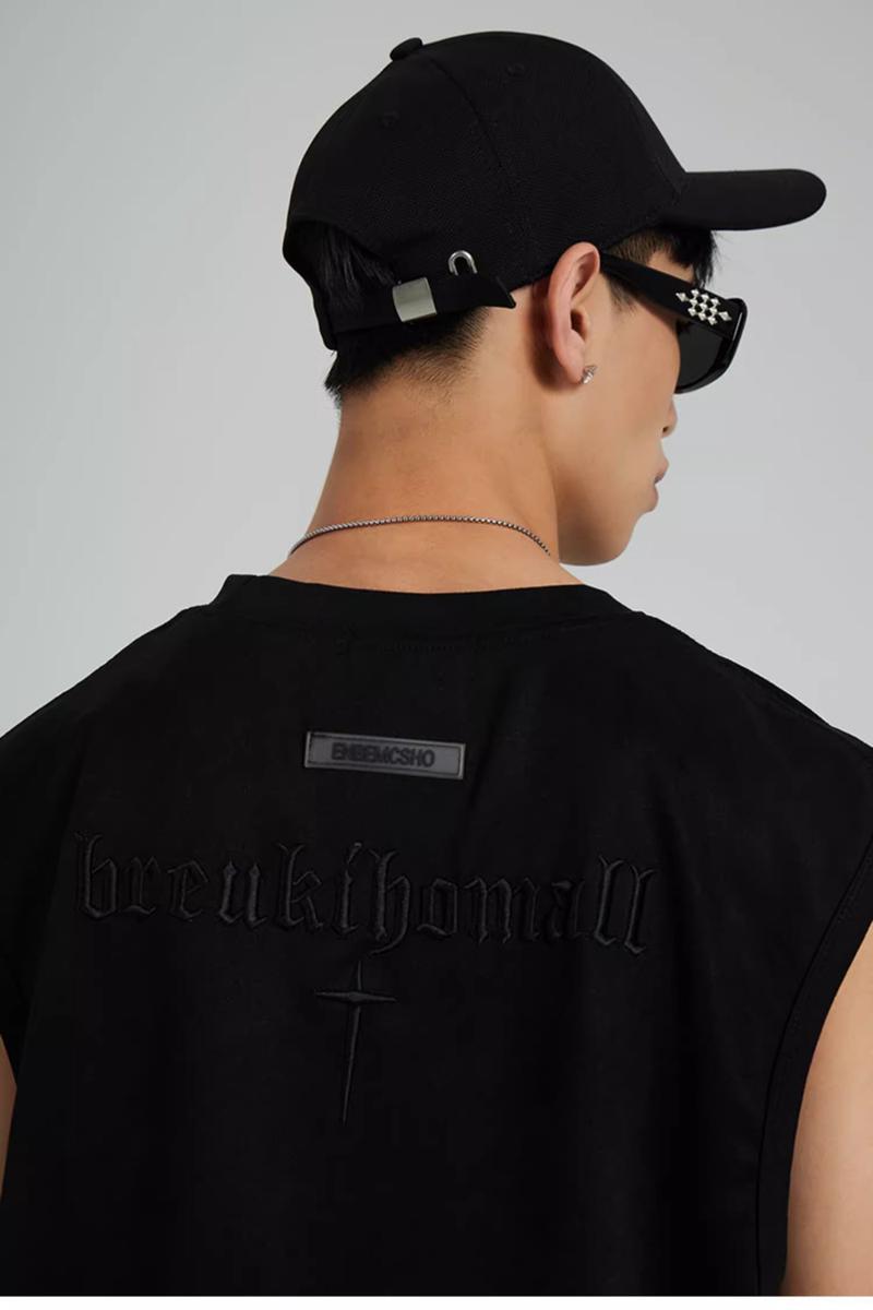 Product Introduction of American Style Sleeveless Vest for Men Summer Suede Embroidered Tank Top Trendy Loose Sports Shirt 10
