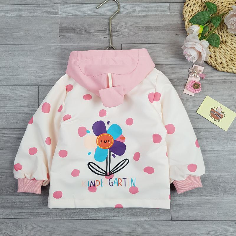 Áo khoác hồng cho bé gái 10-26Kg chất dù chống nắng 2 lớp có mũ hình hoa cười dễ thương 8
