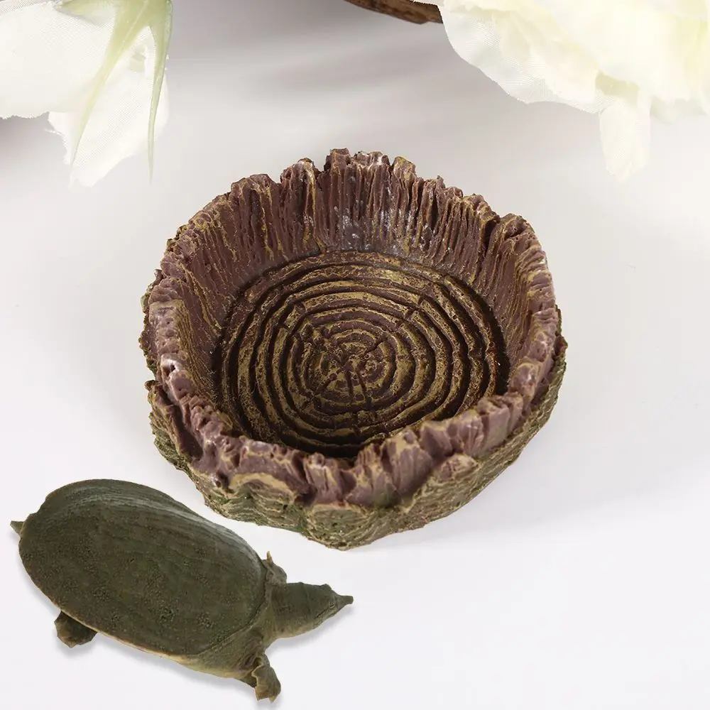 Craft Resin Reptile Food Bowl Artificial Simulated Tree Stump Reptile Dish Multifunctional Creative Pets Feeding Plate Scorpion