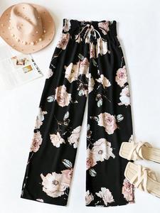 Women's Floral Print Tie Side Wide Leg Pants, Casual Comfy Trousers for Spring & Fall, Women's Bottoms for Daily Wear