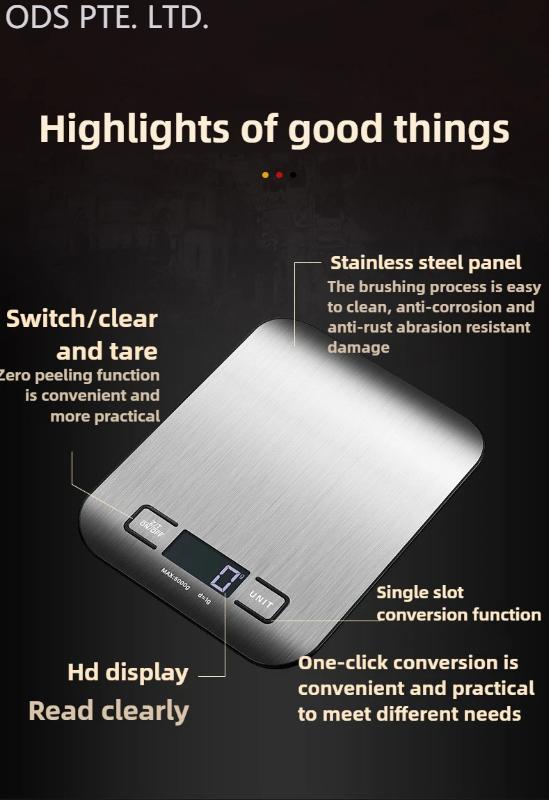 Product Introduction of Digital Kitchen Scale LED Display 5kg/1g Stainless Steel Panel Electronic Scales Home Jewelry Food Snacks Weighing Baking Tools 8