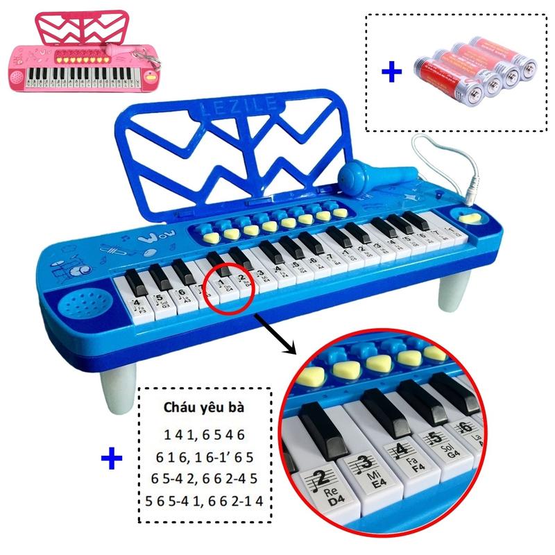 Đàn Piano Cho Bé Có Dán Sẵn Số Nốt - Organ Điện Tử 32 Phím Kèm Mic Mini Đồ Chơi Trẻ Em Tặng Pin lắp sẵn