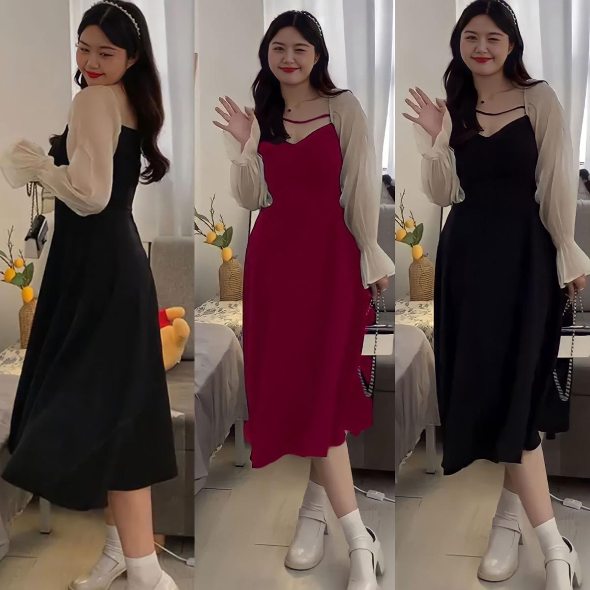 Thời trang bigsize set váy đầm dự tiệc dễ thương Nữ Cotton Dress Đỏ Women - A.1037