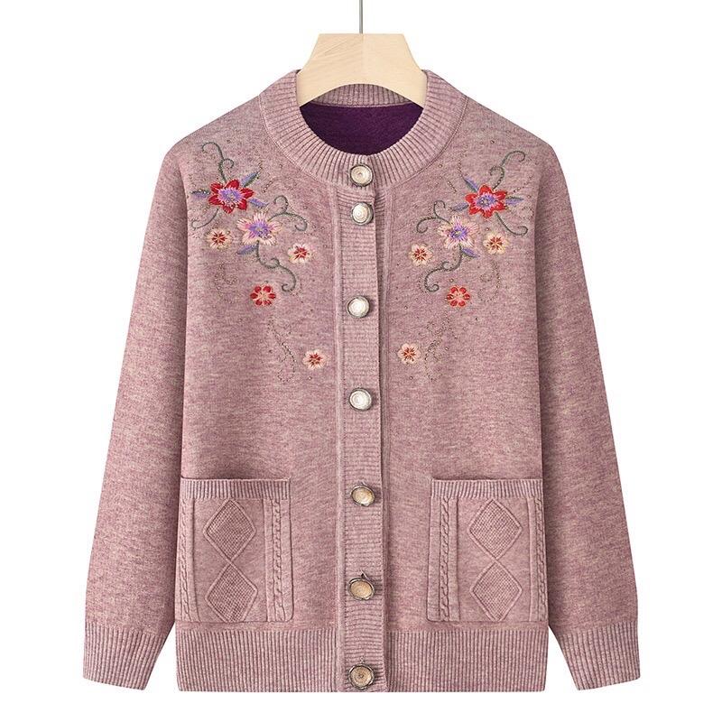 Áo khoác len trung niên nữ lót lông dày ấm, áo khoác len cho người già thêu hoa phong cách thanh lịch sang trọng, quà xinh tặng bà tặng mẹ Top Women áo  len áolen quang