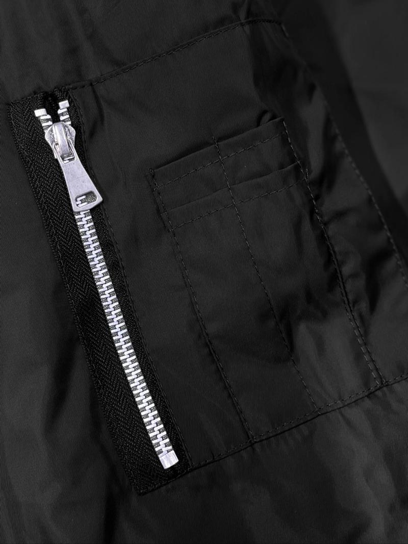 Product Introduction of Men's Regular Fit Solid Pocket Zipper Bomber Jacket, Casual Long Sleeve Baseball Collar Outerwear for Fall & Winter, Men's Clothes for Daily Wear 4
