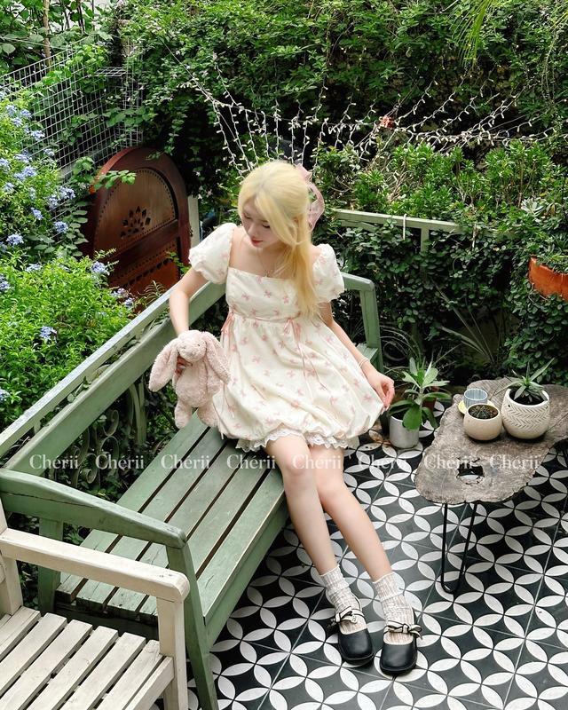 Đầm Bí Họa Tiết Nơ Hồng - Sana Mochi Dress (Ảnh thật Chérii chụp) 0