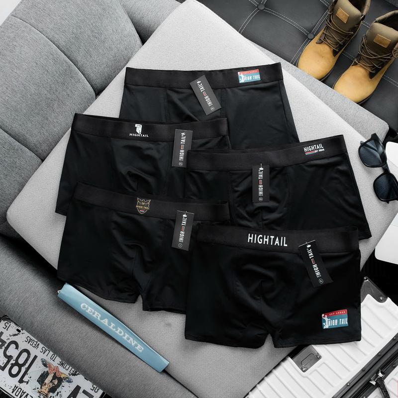 Combo 5 Quần Lót Nam Boxer High Tail Full Đen Thun Lạnh Sợi Tự Nhiên Co Dãn 4 Chiều HT-05. Sịp Menswear Boxer Có Size Từ 35kg - 95kg Che Tên Sản Phẩm Khi Giao Hàng. Áo Tay