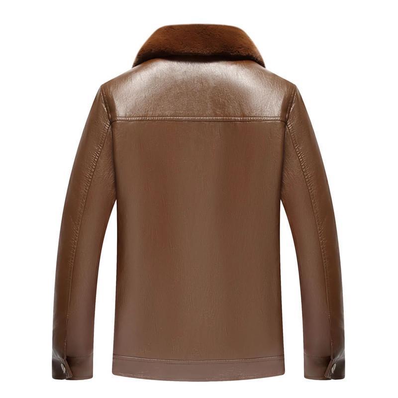 Autumn and Winter Middle-Aged and Elderly Leather Men's Suit Fleece-lined Thickened Pu Coat Dad's Wear Middle-Aged Men's Leather Jacket Leather Pants Nam Sneaker 3