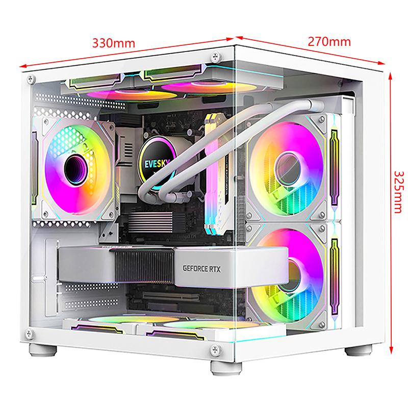 Product Introduction of 270 Degree Glass PC Case Transparent Desktop Computer Tower For M-ATX/ITX Motherboard SSD 7 Air Cooling Fans 320mm Graphic Card 30