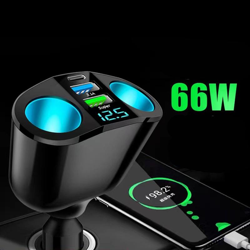 YIGZYCN Car Charging 12V-24V Double USB & USB C LED Display Charging Adapter 360 Degree Rotation Vehicles Socket Adapter
