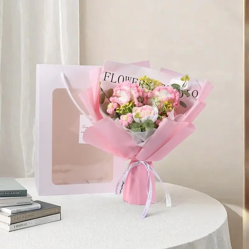 Artificial Flower Bouquet, Fake Flower Bouquet with Handbag and Light, Decoration Faux Flower Bouquet for Home Party Wedding, Birthday Gifts For Friends Girls