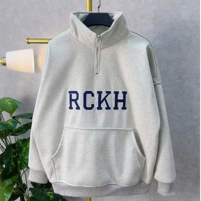 Áo sweater Polo unisex dáng rộng có khóa kéo lửng chất nỉ ngoại M182