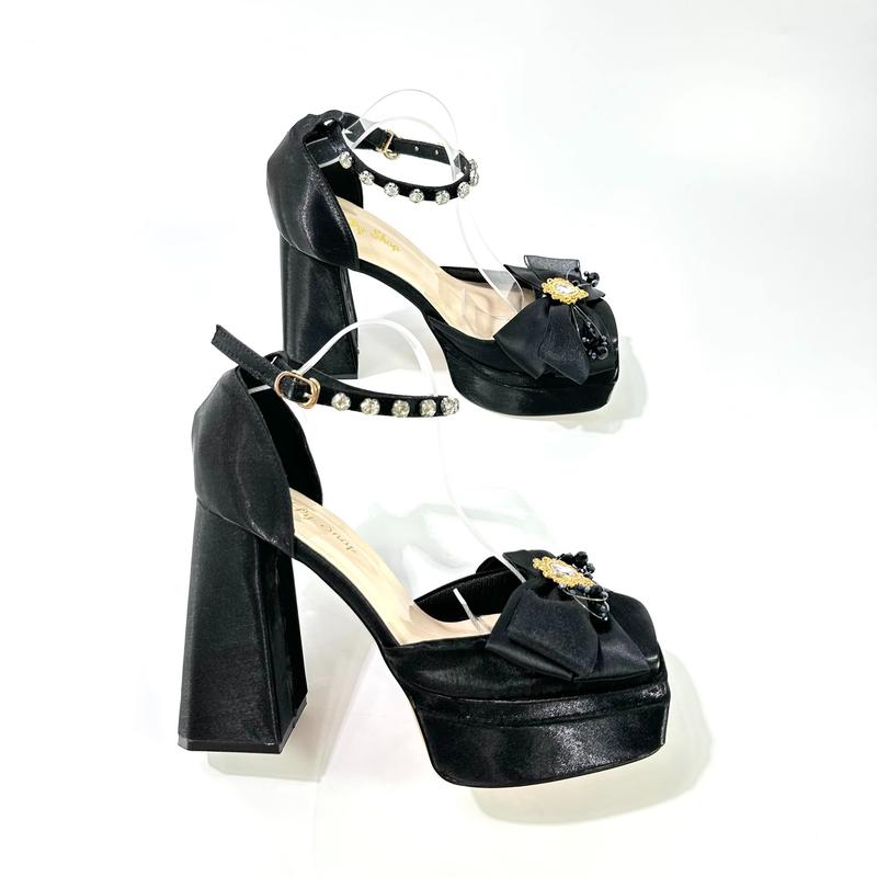 Giày Cao Gót_ Bít Mũi Vuông Đế Đúp Kép Hàng Lụa_ 12 Phân DéP Nữ Shoes Sandal Women Nhung giay  got 4