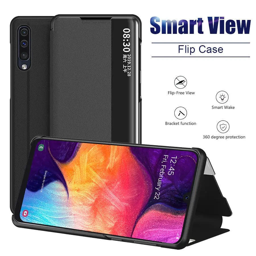 Smart Clear View Flip Side Window Leather Phone Case For Huawei P30 P40 Mate 20 Pro Full Cover