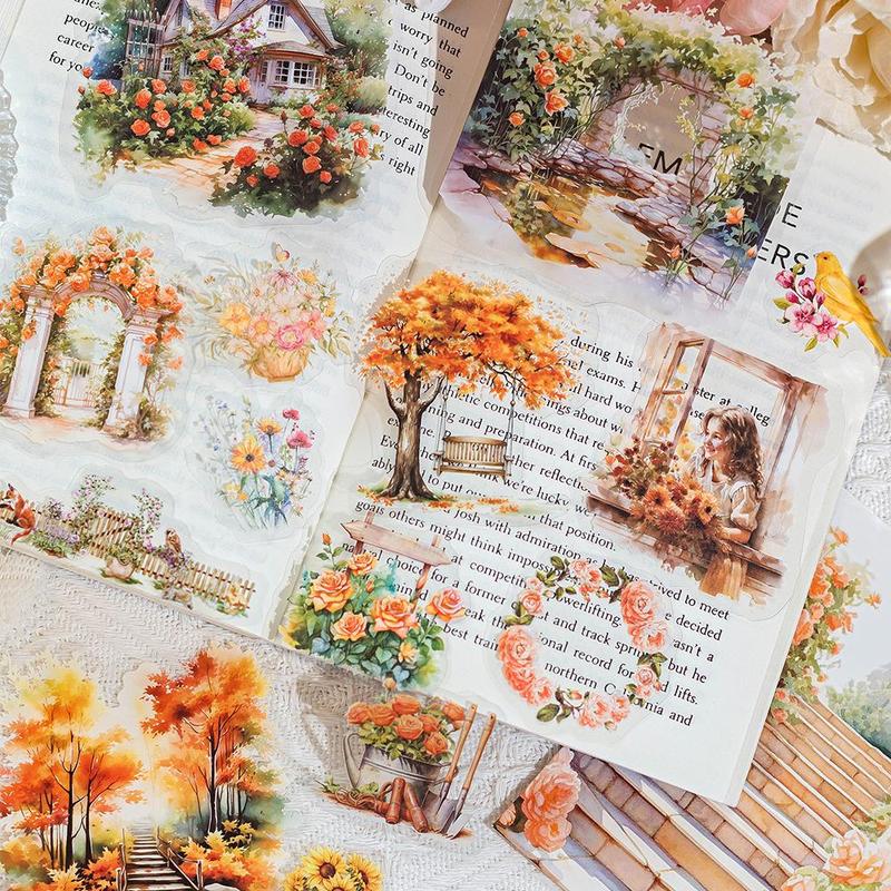 Vintage Flower & Car Pattern Sticker, 30sheets/pack Scrapbooking & Journal Making Material Paper, DIY Decorative Sticker For Stationery Computer Water Bottle, Stationery for Adults, Art Stickers 1