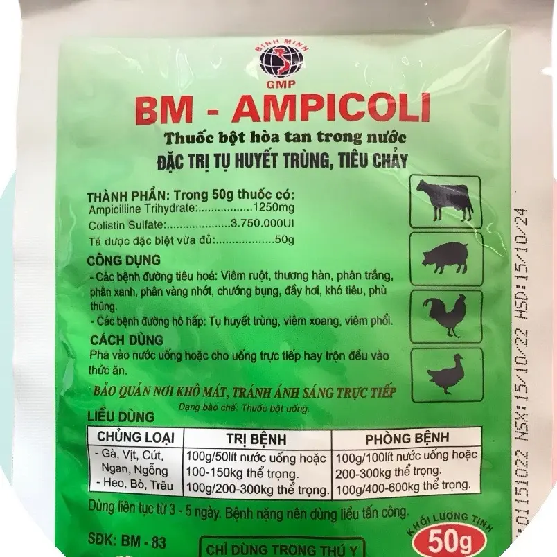 B-M Ampicoli phân xanh phân trắng gà rù ủ rũ  viêm phổi gói 50gam