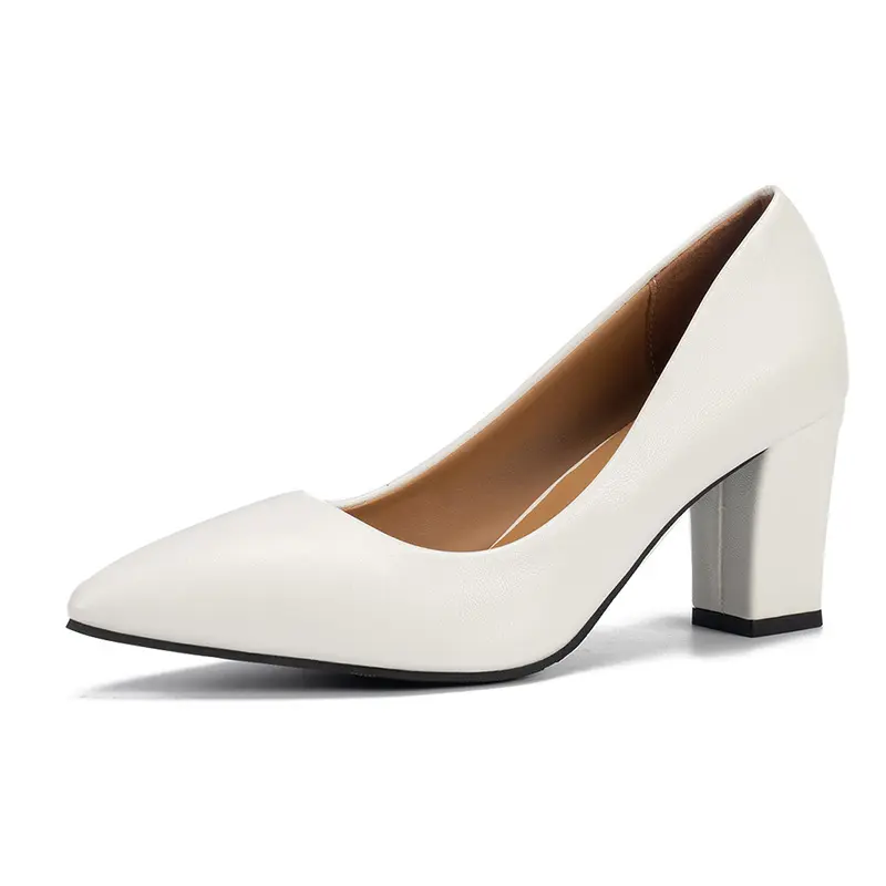 2024 New Professional High Heels Women's Etiquette Pointed Head Shallow Mouth Single Shoes Matte Leather Black Thick Heel Work Shoes Large Size 42.41 Footwear Fashion Classy Walking Shoes Stylish Girl Elegant Heeled Comfort Decor